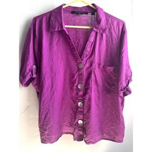 Boxy Short Sleeve Linen Button Down Fuchsia Mother of Pearl Marc New York XL